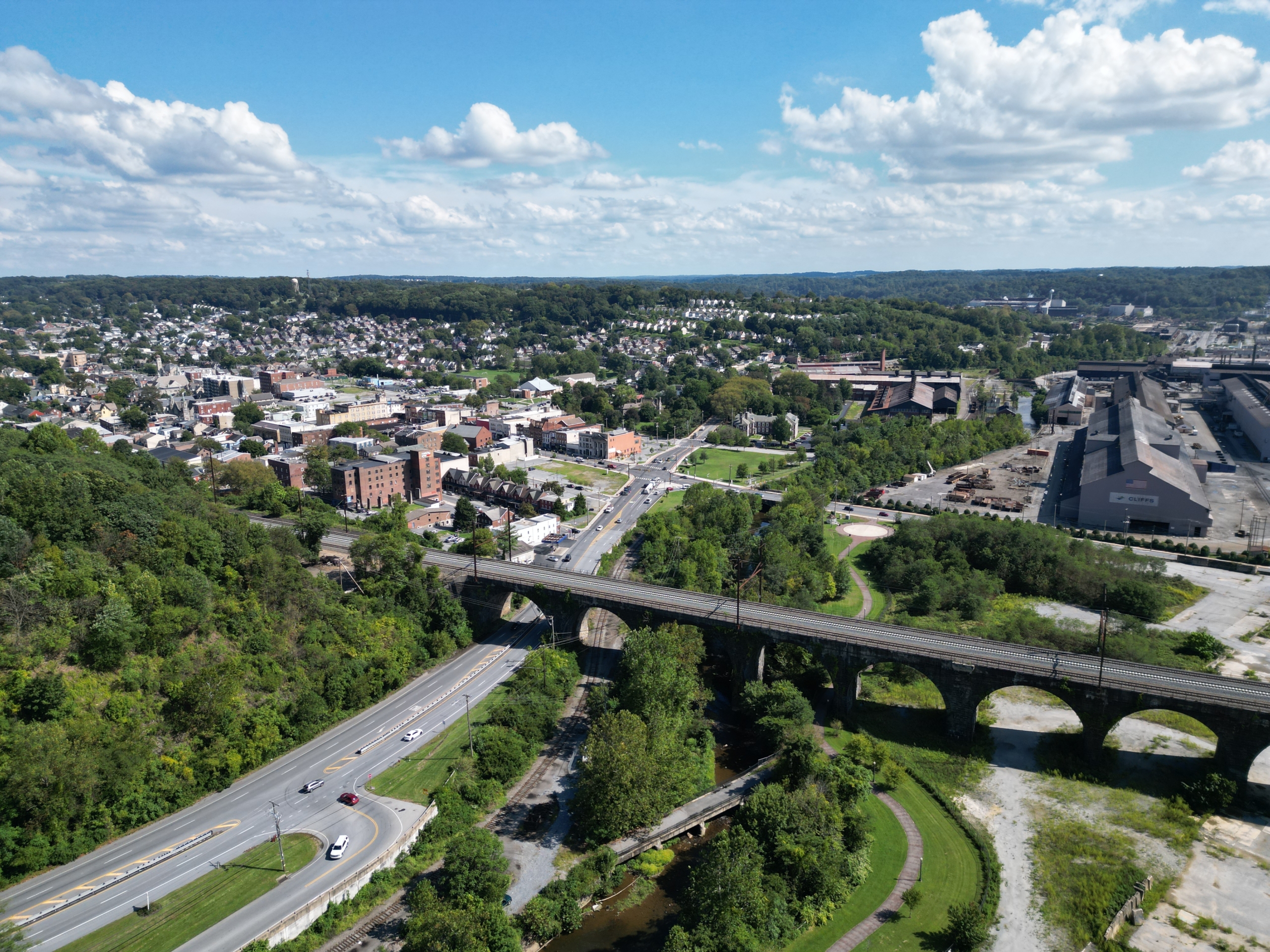 Drone aerial view of city 